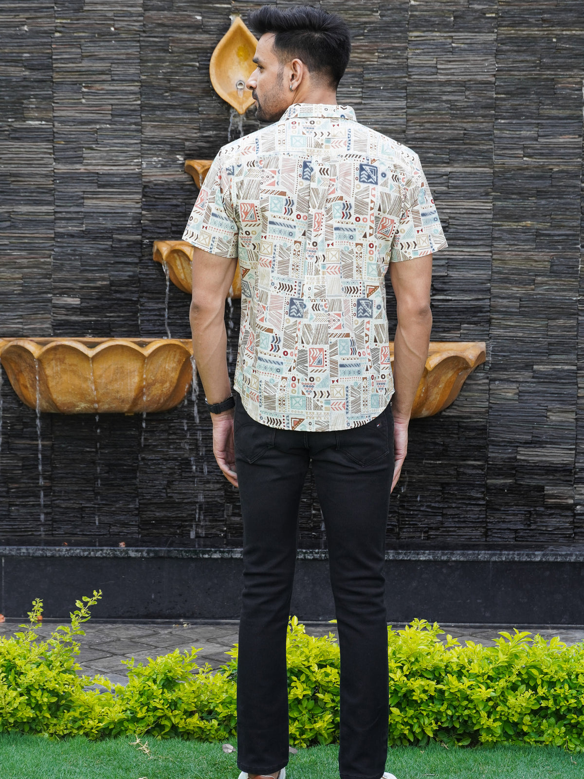 Back view of The Dapper X multicolor artistic printed shirt