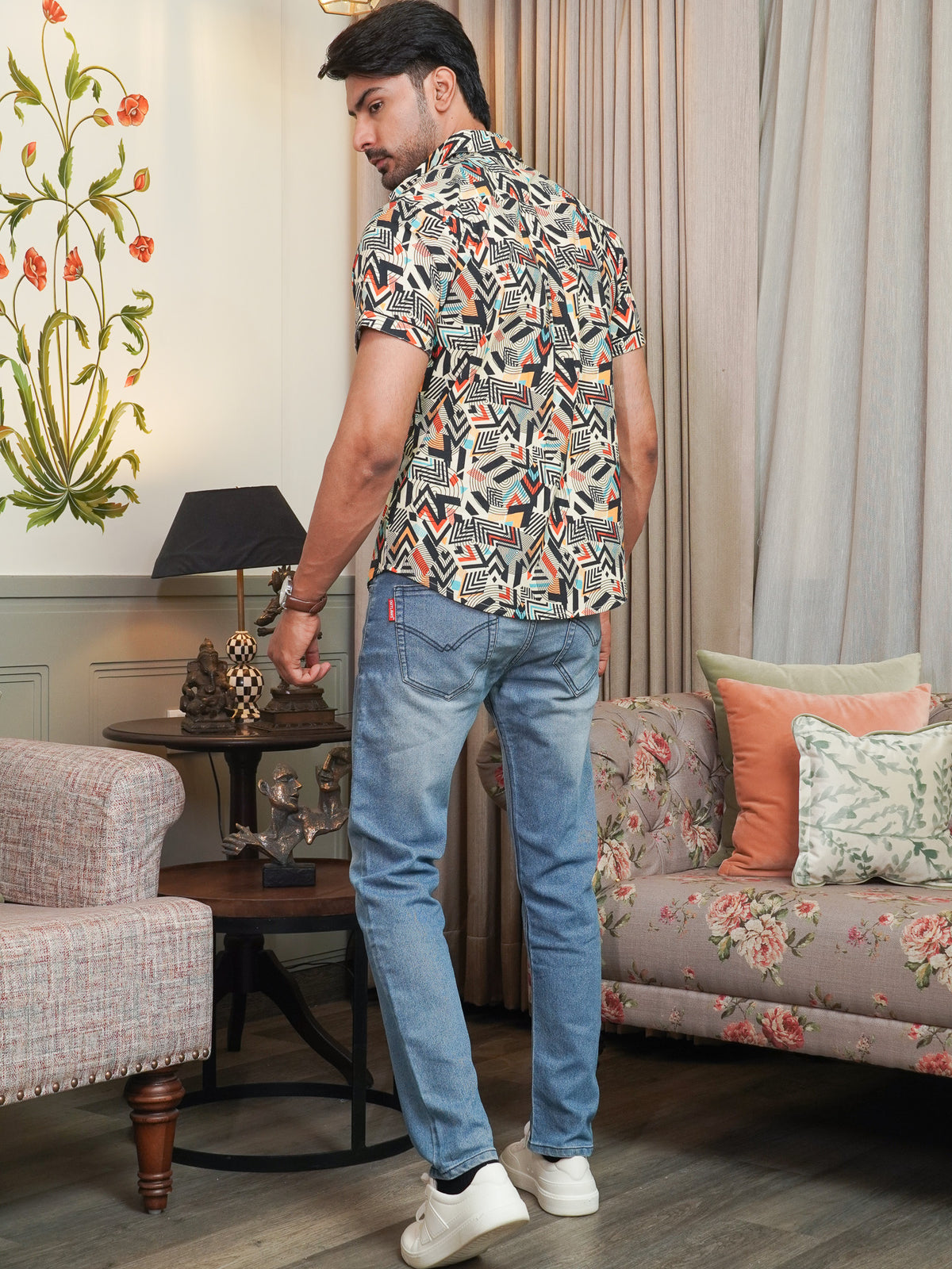 Back view of The Dapper X multicolor artistic printed shirt