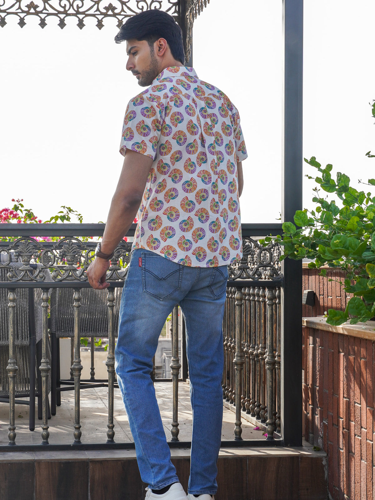 Back view of The Dapper X multicolor shell printed shirt