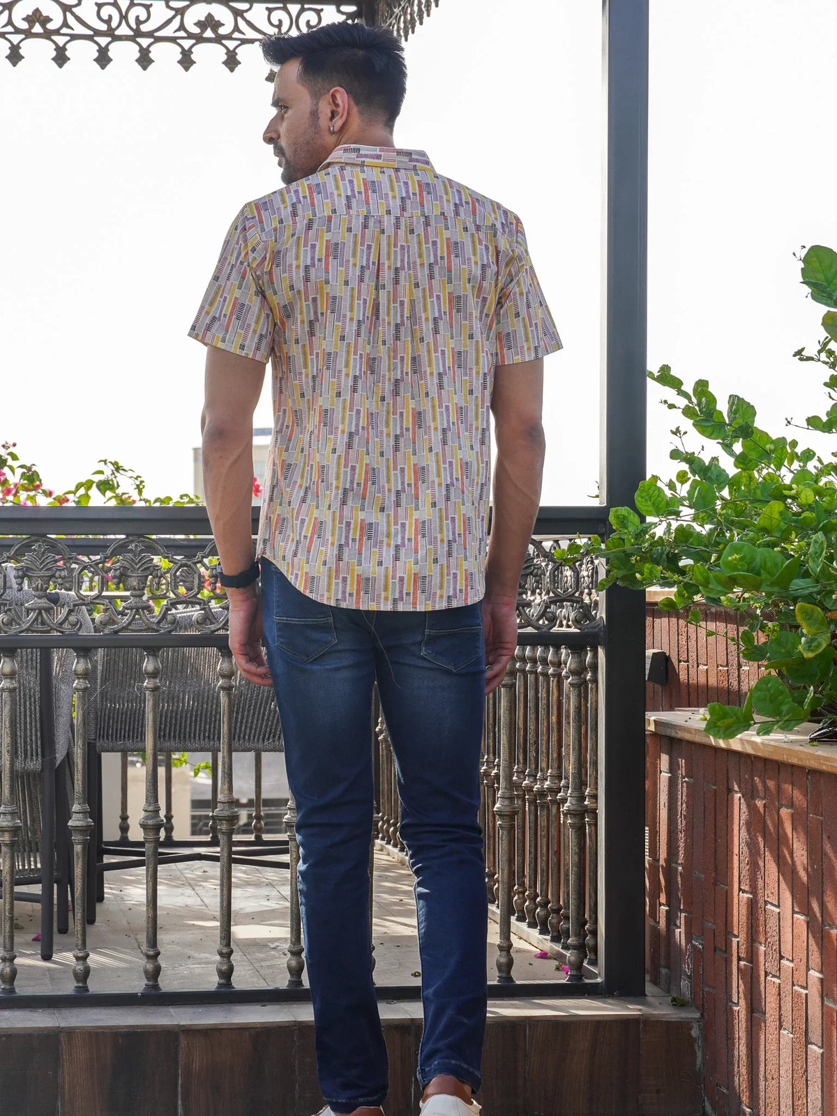Back view of The Dapper X Multiplaid printed shirt