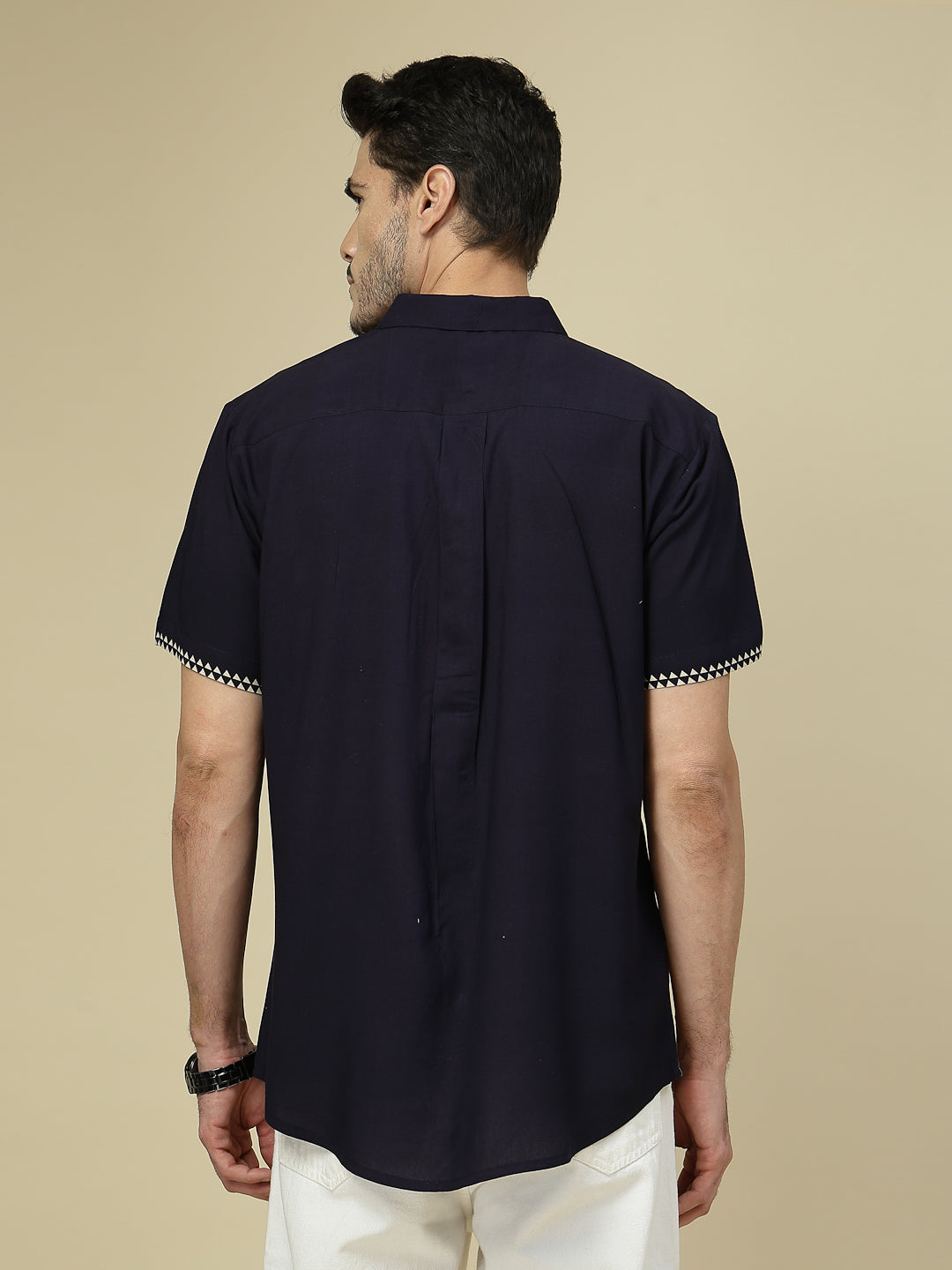 Back view of The Dapper X blue half sleeve shirt