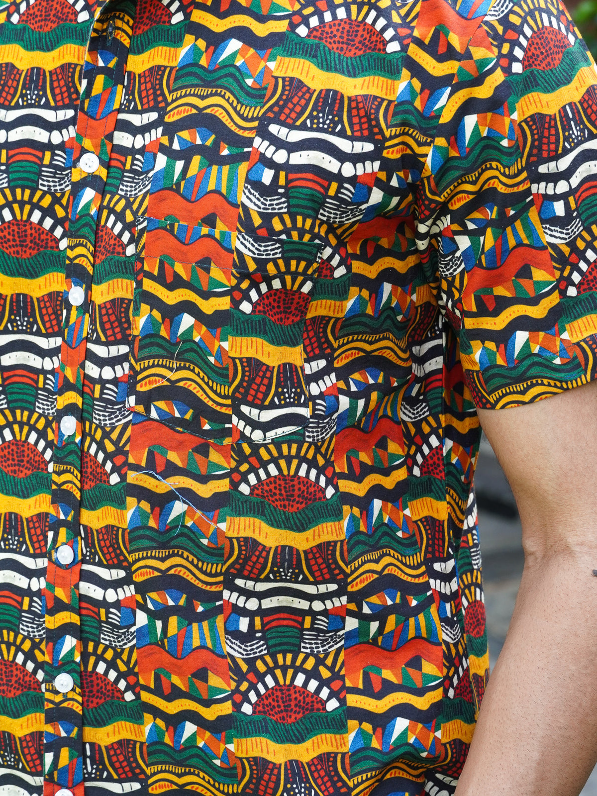 Close-up of multicolor wave and geometric motifs